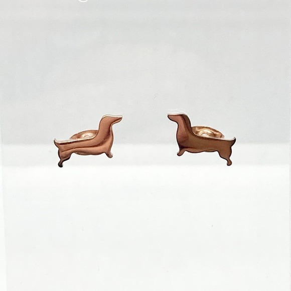 Rose Gold Dachshund Weenie Dog Earring Pair - Picture 2 of 8
